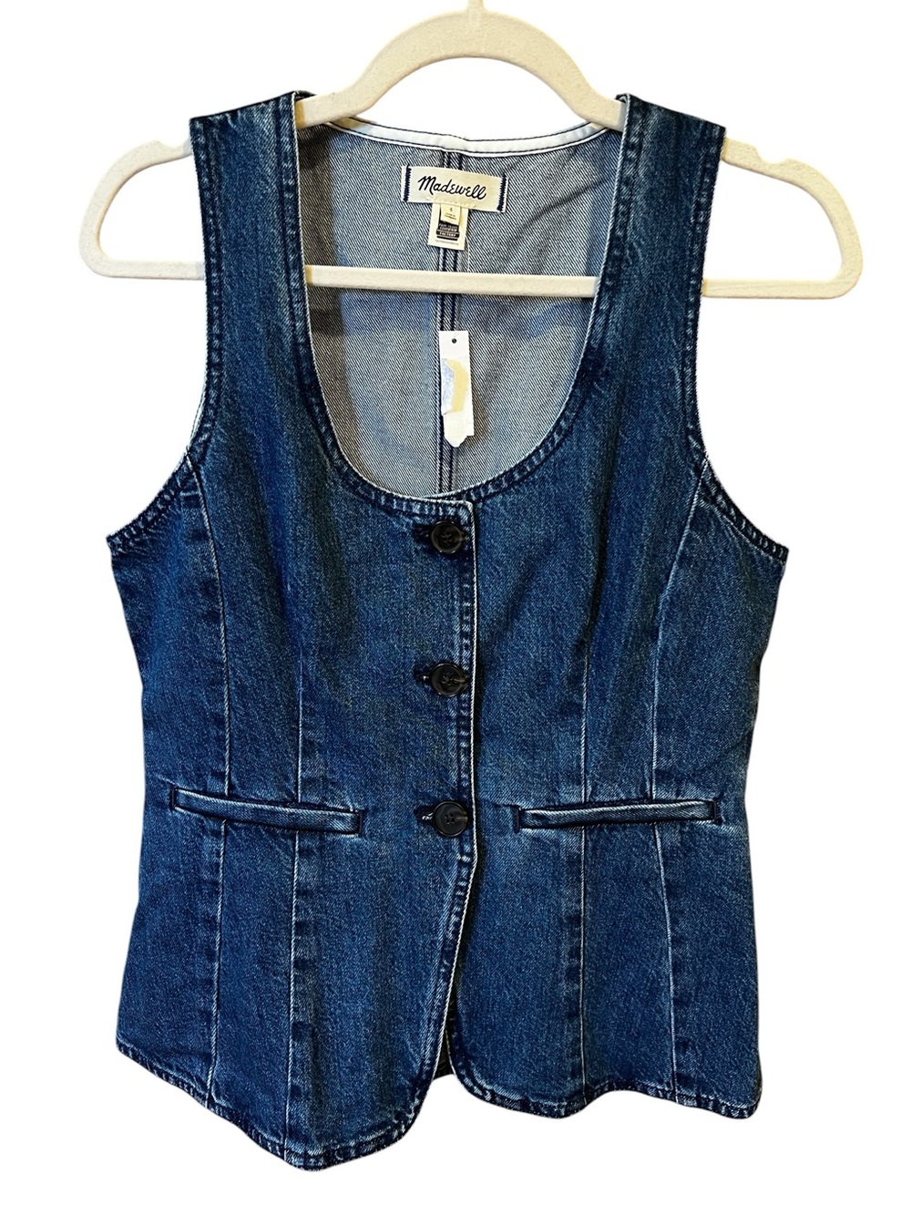 Madewell Denim Scoop Neck Cutaway Vest Dowe Wash Size 4 NWT Spring Contemporary